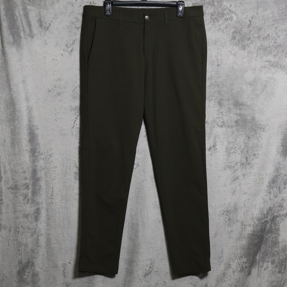 Lululemon Commission Pants Men 35x31 Dark Olive Slim Fit Warpstreme Chino Preppy
